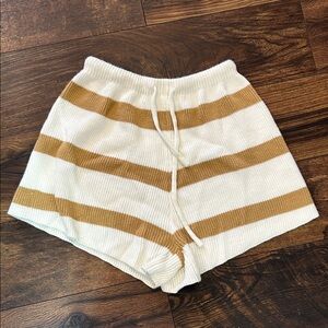 Women's Athletic Shorts in White and Tan Stripes